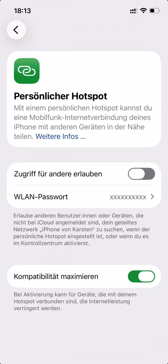 iphone als Hotspot für mein Boot-Office